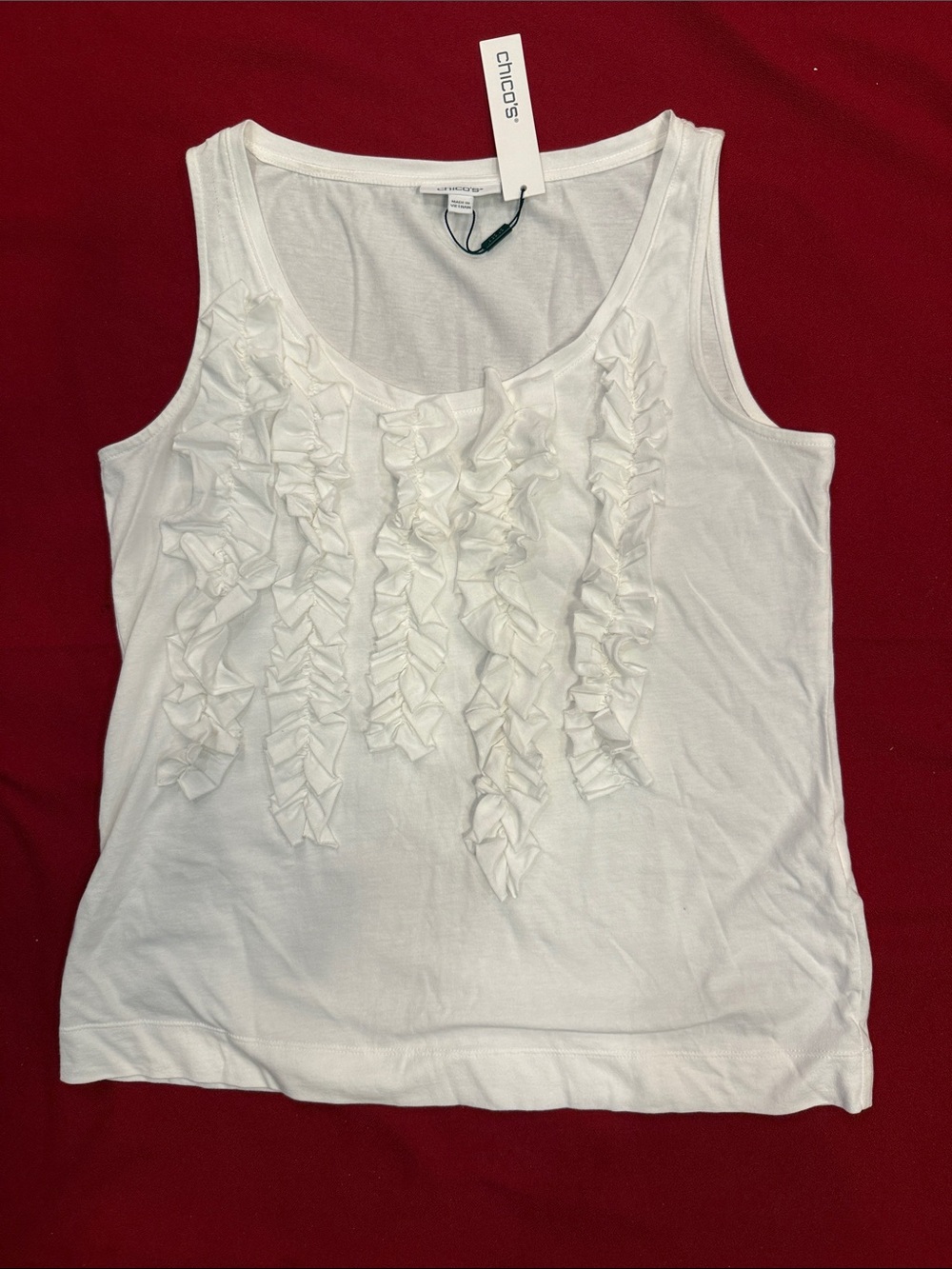 Chico's White Ruffle Front Sleeveless Tank